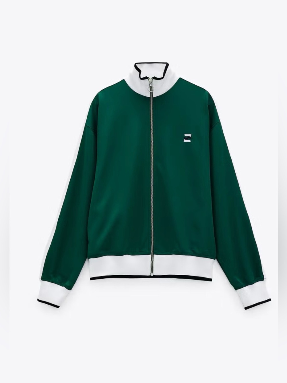 Zara Green Zip-Up Track Jacket with White Trim